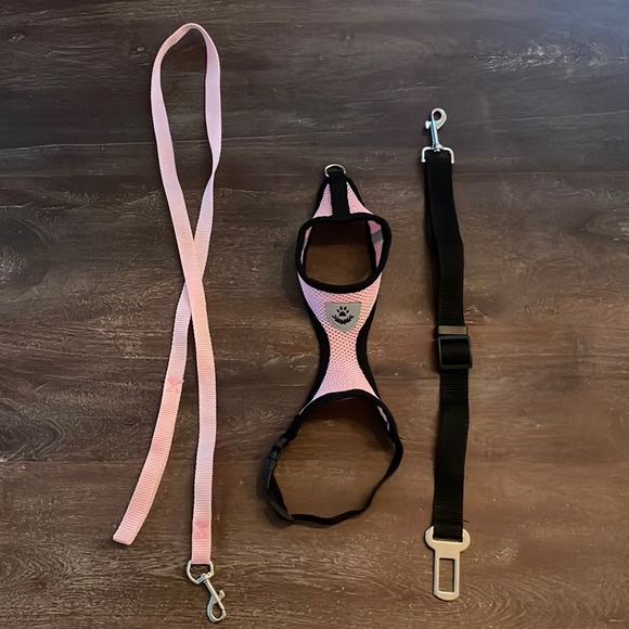 Pink Dog Cat Leash Harness Car Belt Buckle Set XS